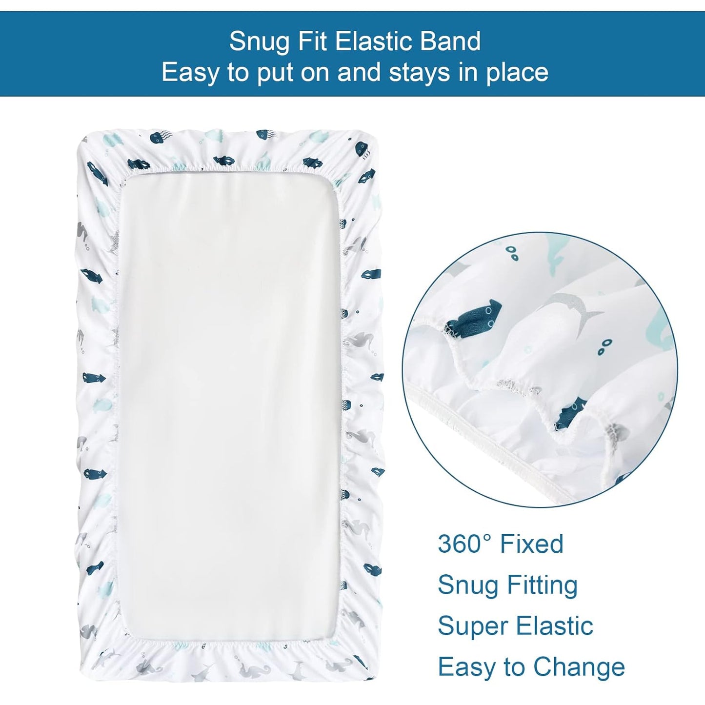 SPRINGSPIRIT Pack and Play Sheets, Pack n Play Sheets Ultra Soft, Mini Crib Sheets 4 Pack, Pack n Play Mattresses Sheets Compatible with Graco Pack n Play, Soft and Breathable, Aqua, Aqua + White