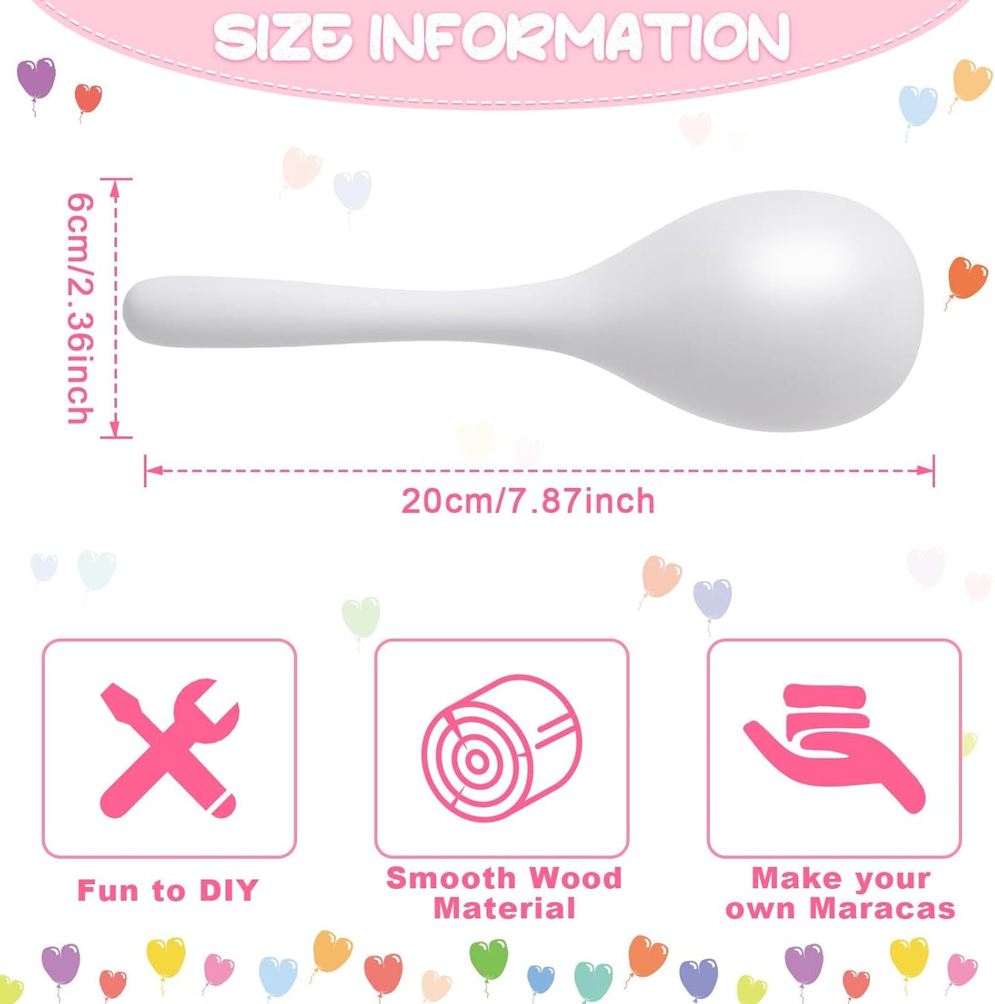 Leitee 6 Pcs DIY Wood Maracas Unfinished Hand Painted Maracas Party Favor Wooden Rumba Shakers Hand Percussion Rattles Musical Instruments with Clear Sound for Kid Adult (White)