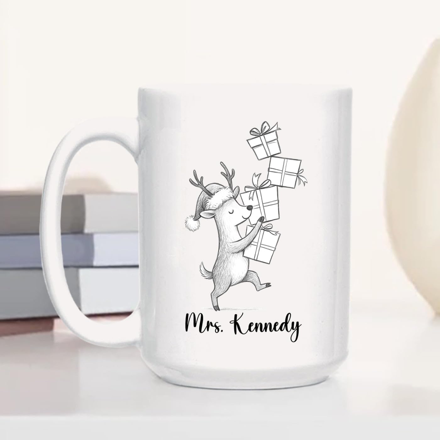 Personalized Deer Coffee Cup Gift For Family Friends Besties, Customized Name Deer Accent Coffee Mug, Awesome Animal Travel Mug Gift for Birthday Christmas, Deers White Ceramic Coffee Mug 11 15 Oz