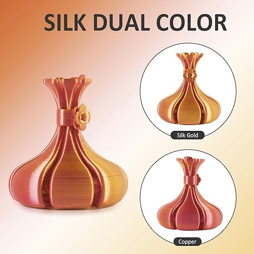 Geeetech Silk PLA Filament 1.75mm Silk Dual Color Filament, Coextrusion Dichromatic Metal-Like Shiny Consumable 1kg (2.2lbs) 1 Spool, Dimensional Accuracy +/- 0.02 mm, Gold Copper