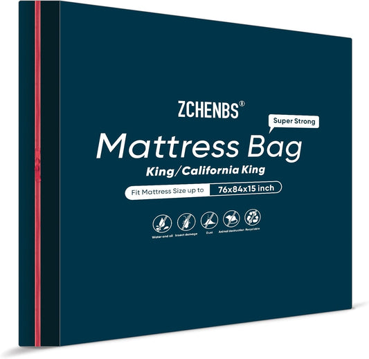 ZCHENBS® – Mattress Bags for Moving and Storage,Mattress Bag with Zippers,5 Mil Ultra-Thick Bed Bag,Waterproof,Anti-Tear,Heavy-Duty Mattress bag (Black, King/California King-(2 Pack))