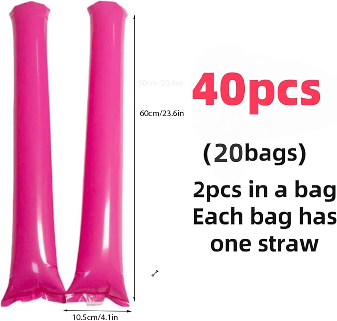 40pcs Round headTeam Spirit Boom Sticks Thunder Sticks Cheering Sticks Team Spirit Plastic Cheerleading Spirit Stick Clapper Inflatable Noise Maker Sports Supply (Pink)