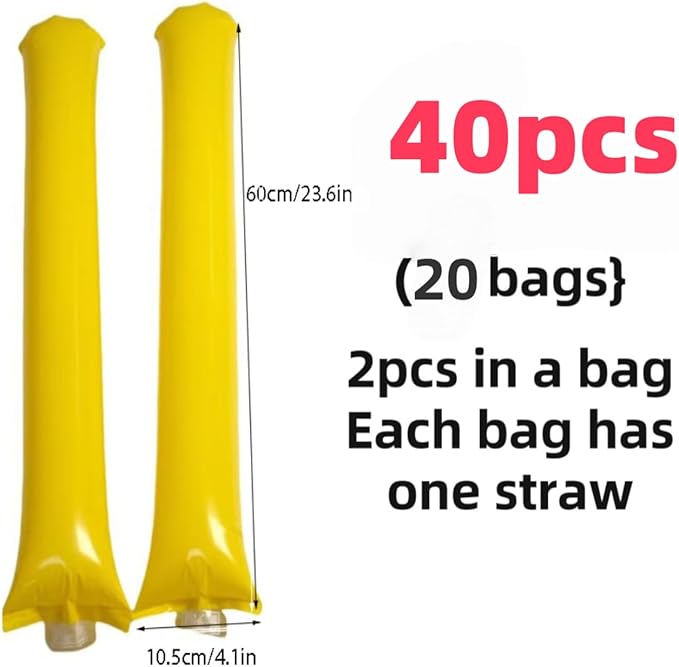 40pcs Round headTeam Spirit Boom Sticks Thunder Sticks Cheering Sticks Team Spirit Plastic Cheerleading Spirit Stick Clapper Inflatable Noise Maker Sports Supply (Yellow)