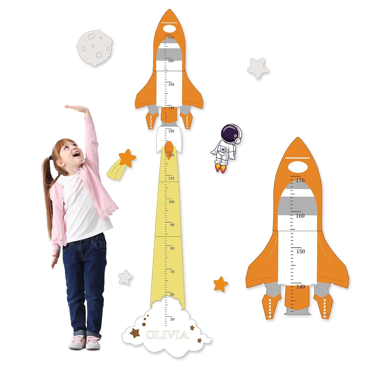 Personalized Name Kids Growth Chart for Wall – Wooden Rocket Height Chart Ruler, Wall Height Measurement for Boys & Girls 61.8" x 9.6"