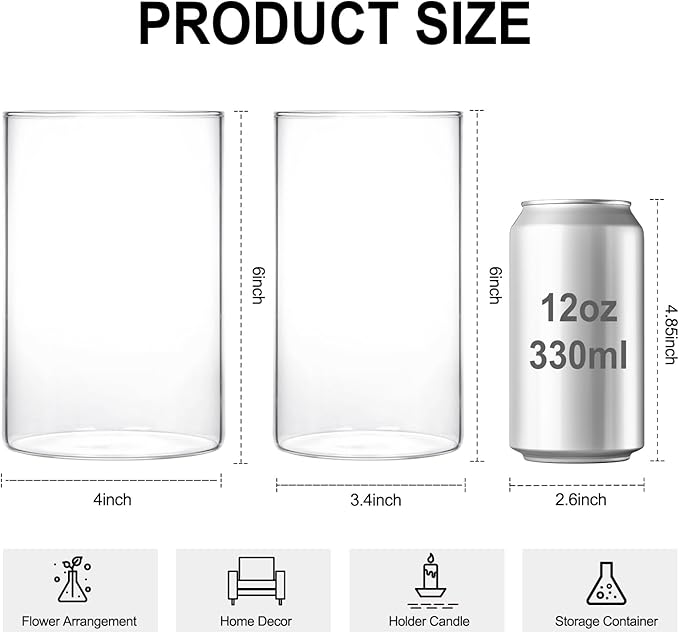 Fixwal 12pcs Vase for Flower 6 Inch Clear Glass Cylinder Vases for Centerpieces, Glass Flower Vase Floating Candle Holder Vase for Table Shelf, Party, Wedding, Home Decor