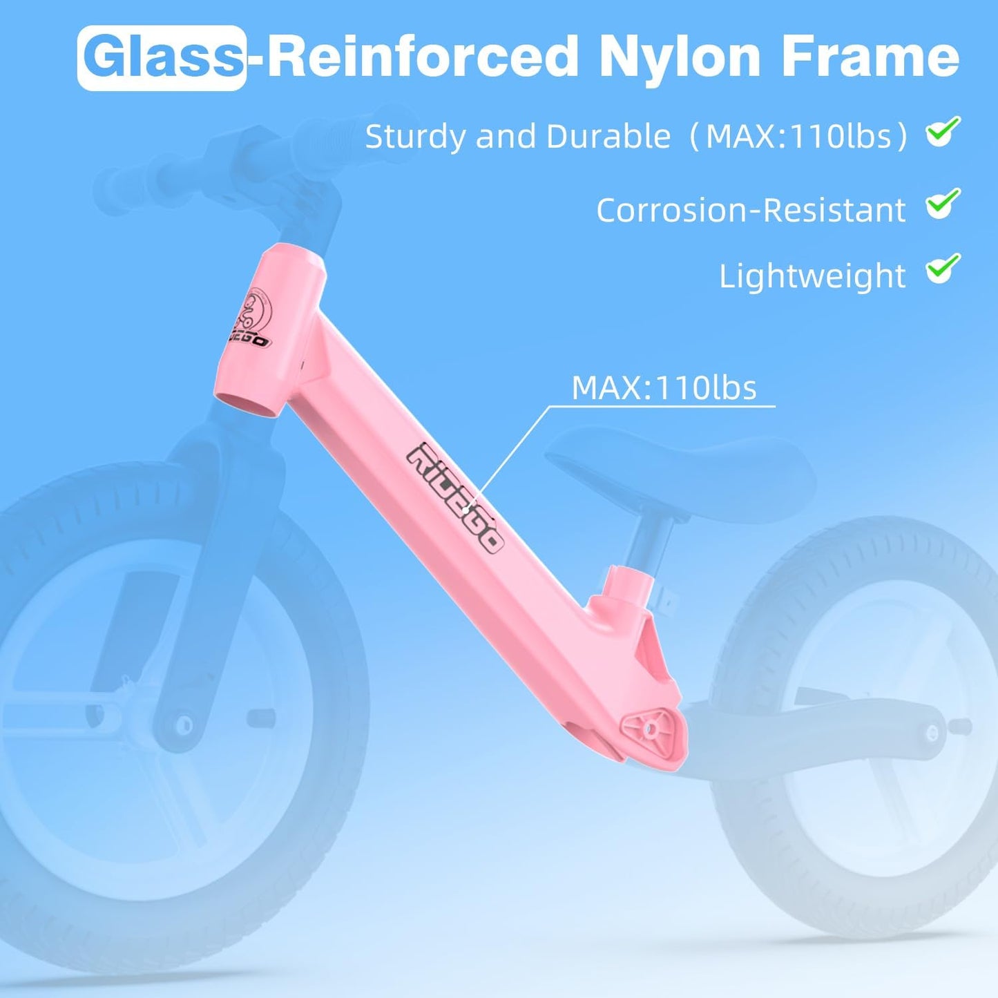 Ridego 12 or 14 Inch Balance Bike for Kids 2-6 Year Old,Lightweight Kids Bike with Adjustable Seat, Push Bicycle with Air Rubber Tires，Ride-on Toys Birthday Gift