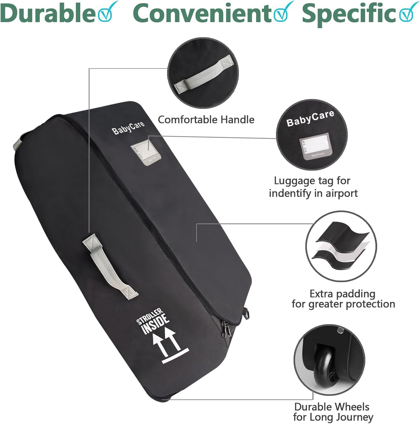 Stroller Travel Bag Compatible with UPPAbaby Vista, Vista V2, Cruz V2,Uppa-baby Bag With Wheels,Dual Handles,Luggage Tag for Airplane Flight Travel