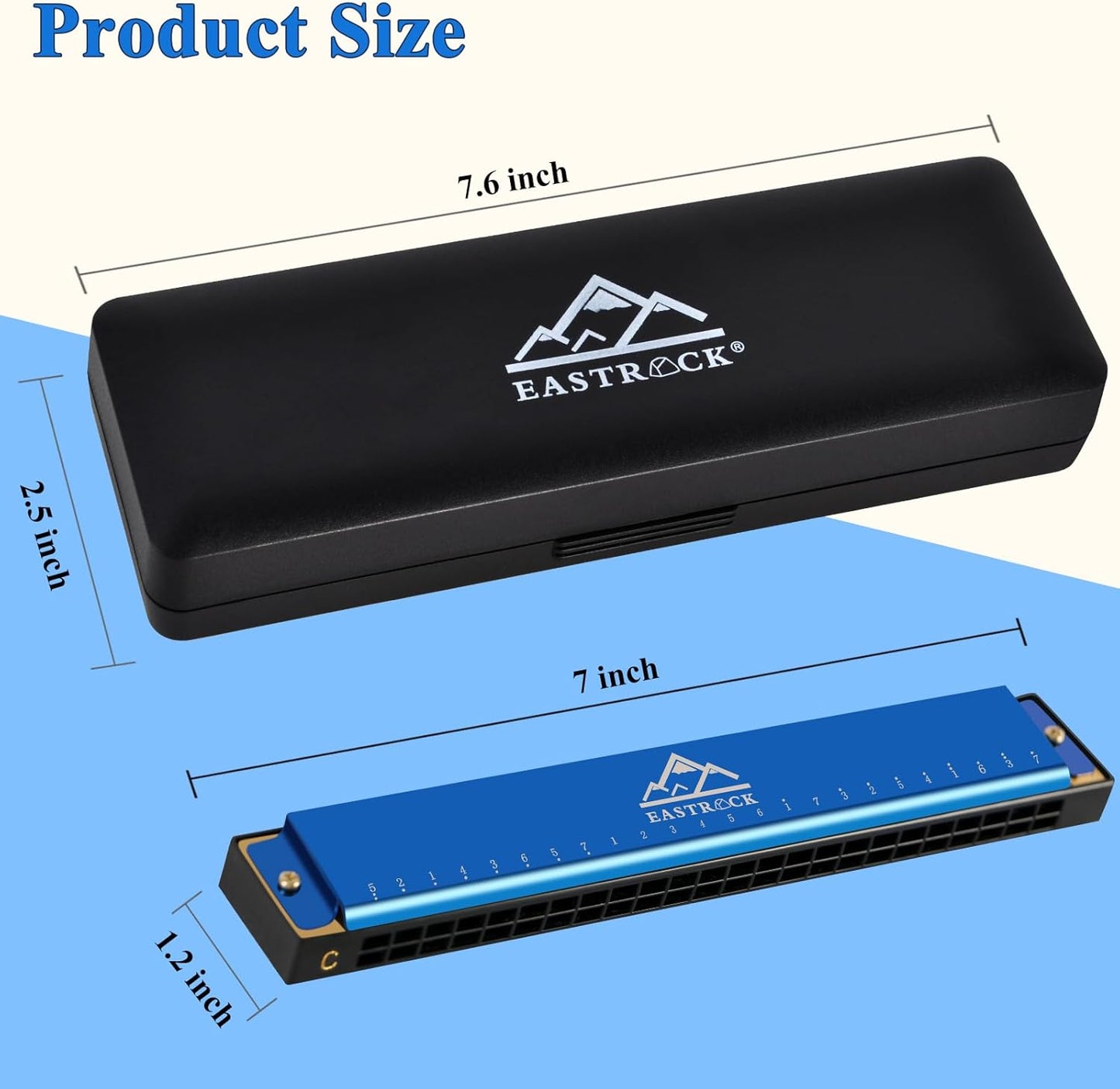 EastRock Blues Harmonica 24 Hole C Key with Case, Mouth Organ Harp, Diatonic Harmonica for Beginner