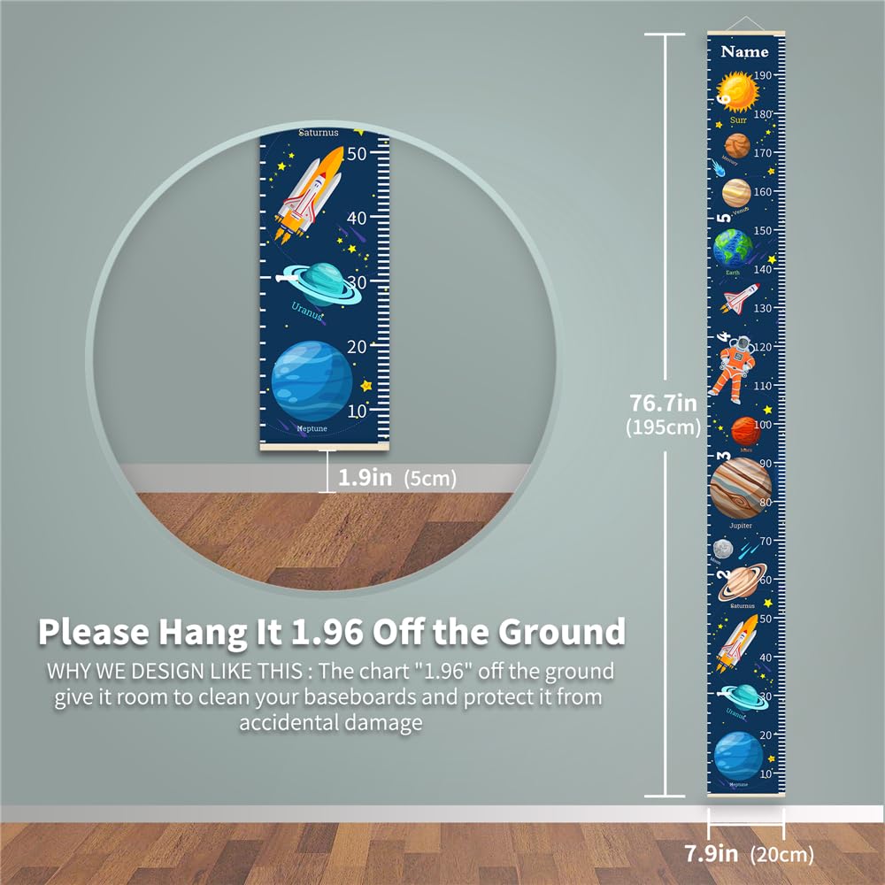 Personalized Growth Chart for Kids, Baby Height Chart with Custom Name, 77"x7.9" Canvas & Black Wood Height Measuring Rulers for Boys Girls Removable Wall Ruler Hanging for Nursery Decor - Butterfly