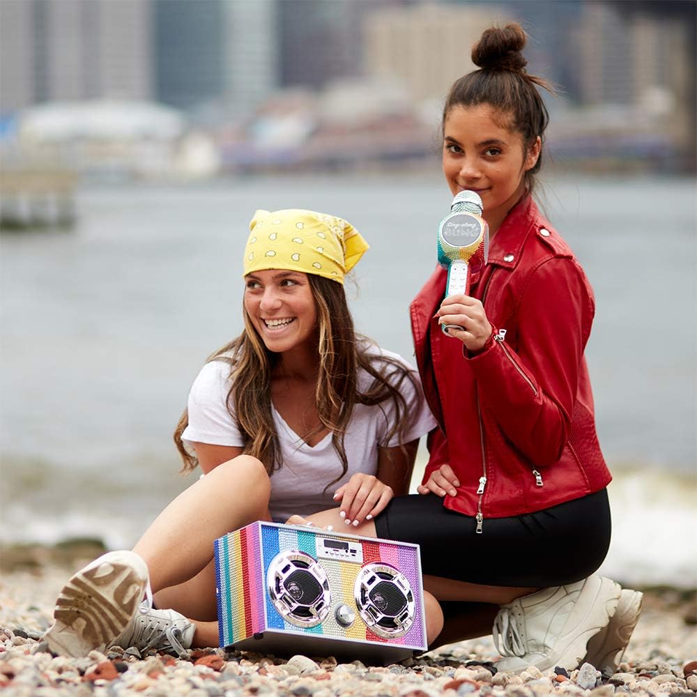 Sing-Along Bling Bluetooth Karaoke Microphone and Bluetooth Stereo Speaker All-in-One (Rainbow Bling)