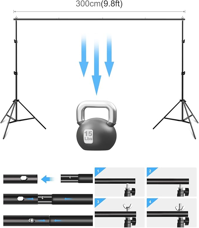 PULUZ Backdrop Support Stand Kit 10x6.6ft Adjustable Photography Studio Photo Background Support System with Carrying Bag for Green Screen Muslin