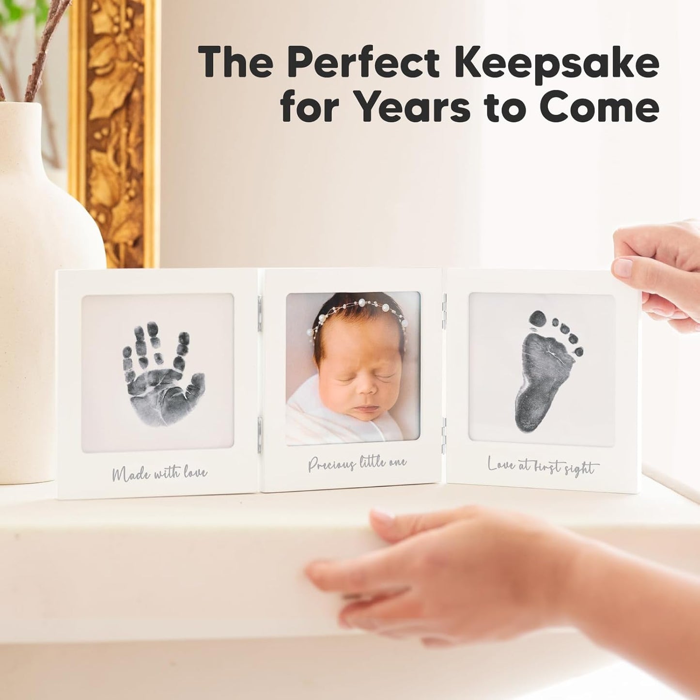 Inkless Baby Handprint and Footprint Kit for Newborn - Baby Footprint Kit, Newborn Keepsake Nursery Picture Frame,Dog Paw Print Maker, Personalized Gifts for New Mom,Showers & Registrys(White/Silver)