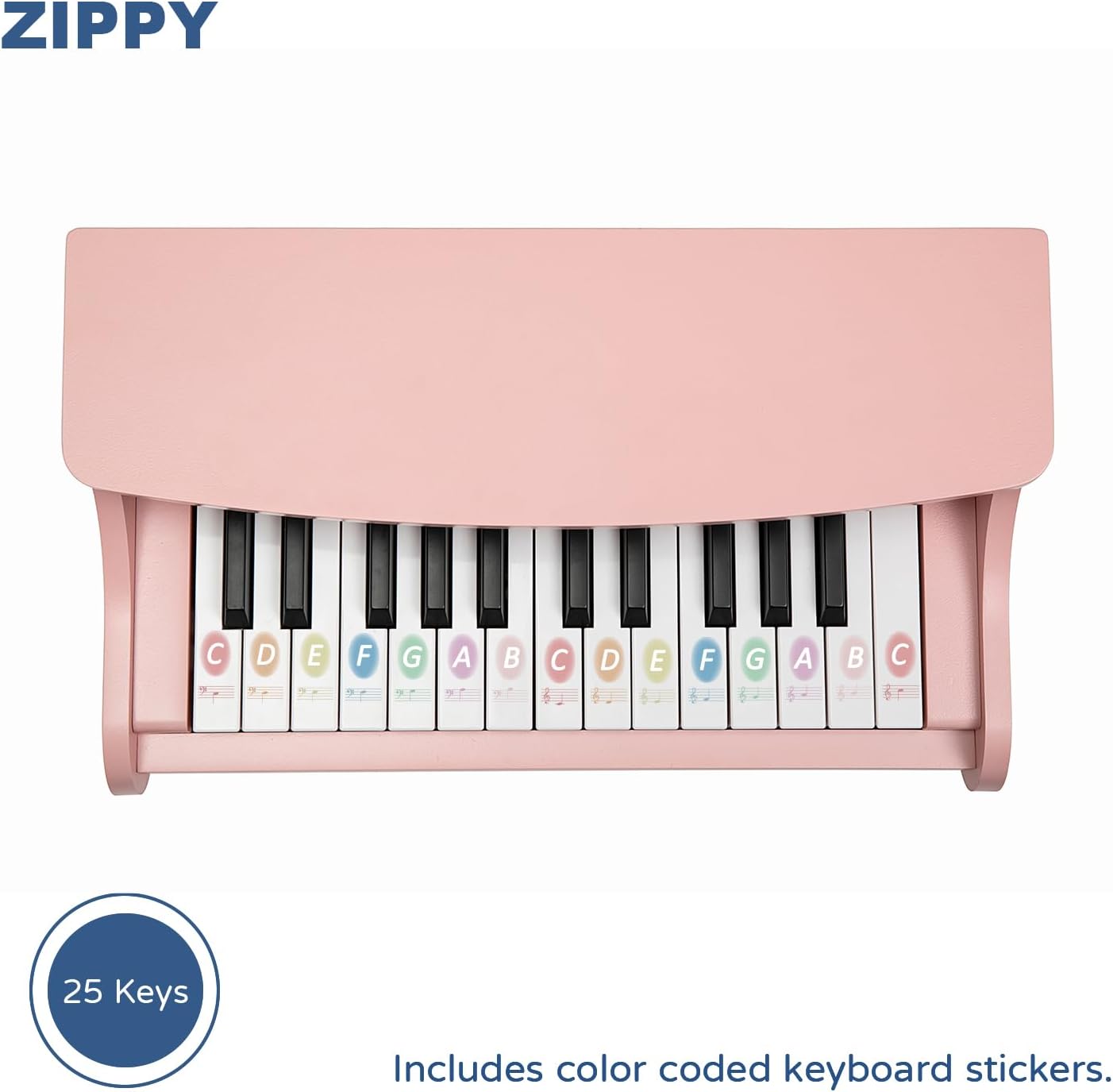 ZIPPY Kids Piano Keyboard, 25 Keys Digital Piano for Kids, Mini Music Educational Instrument Toy, Wood Toy for Toddlers Girls Boys (Pink)