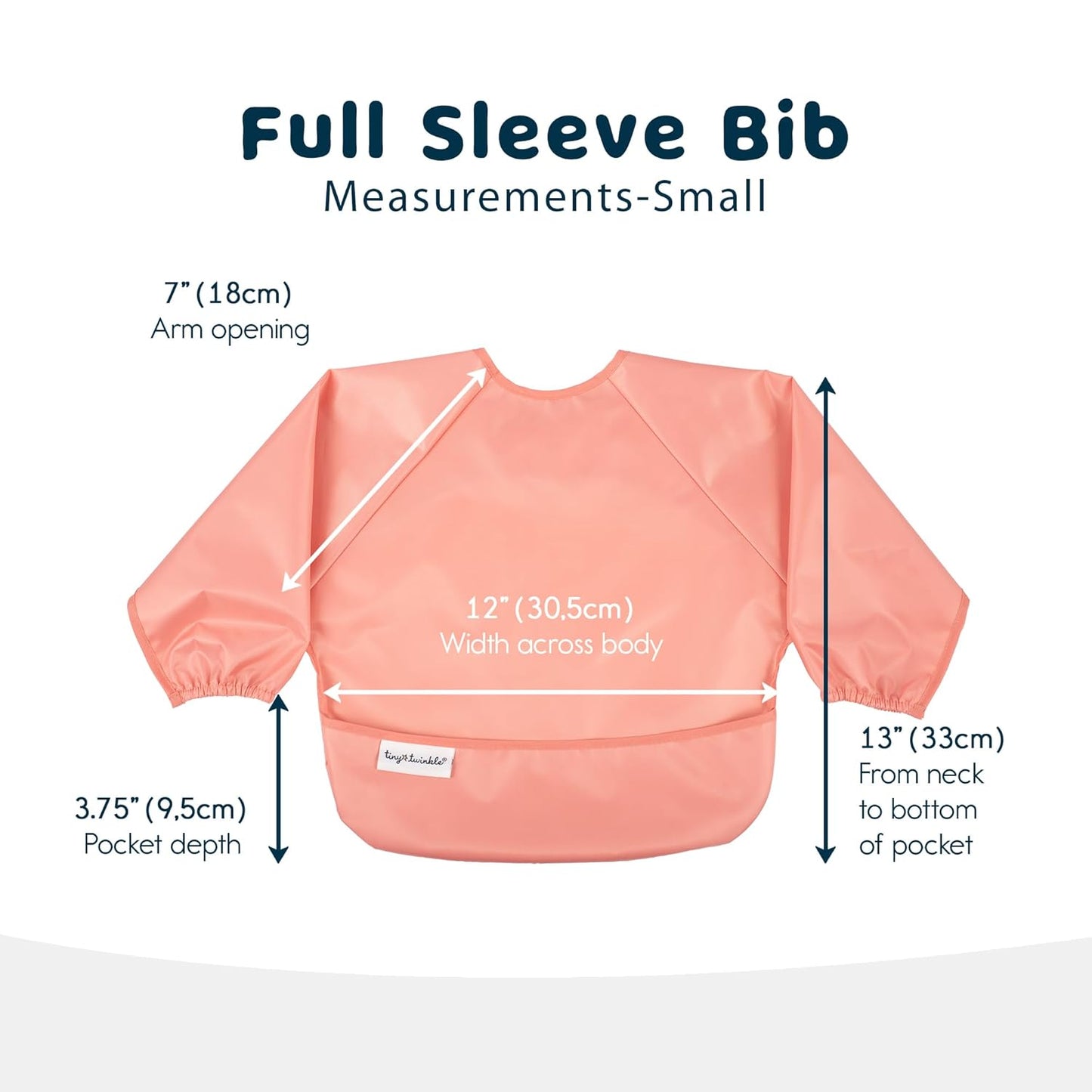 Tiny Twinkle Mess Proof Baby Bibs, 2pk Waterproof Smock Baby Bibs for Eating, Machine Washable Long Sleeve Bibs, Baby Led Weaning, Toddler Bibs, BLW Supplies (Peach Terracotta, Small 6-24 Months)