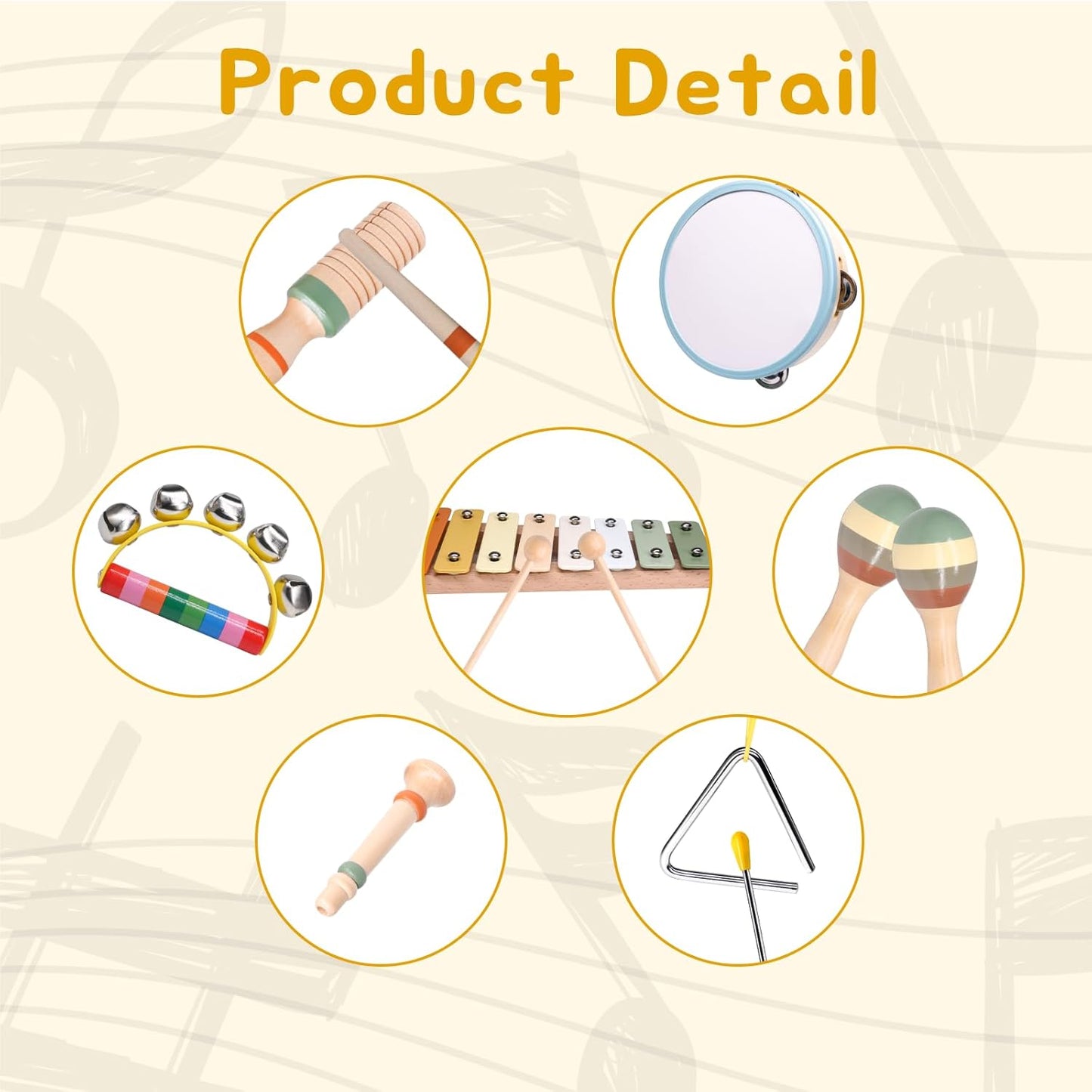 Baby Musical Instruments Set-Montessori Wooden 36 Month Old Baby Musical Toys ,3 4 5 Year Old Baby Girls Boys Birthday Gifts