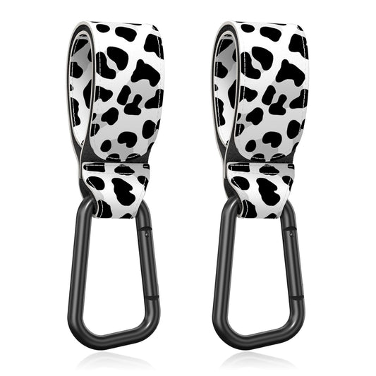 Baby Stroller Hooks for Hanging Bags, Universal Stroller Clips Accessories, Mommy Hook for Diaper Bag, Shopping Cart, Purse, Backpack - 2 Pack, Cow Spots