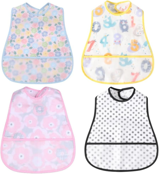 Baby bibs Waterproof Toddler bib - Feeding bib with Pocket for Infant Boy Girl Washable 6-36M