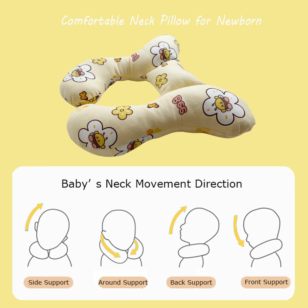 Baby Neck Pillows, Comfortable Baby Travel Head Neck Support Pillow for Car Seat Stroller Pushchair, Soft PP Cotton Travel Pillow for 0-1 Year Old Toddler Infant Newborn, Bee