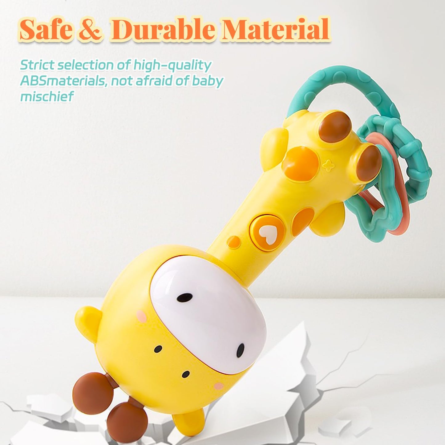 Baby Music Rattle, Teething Toys for Infants 6-12-18 Months Toddlers, Light-Up & Chew Sensory Toys for Baby Boy Girl Gifts (Giraffe)