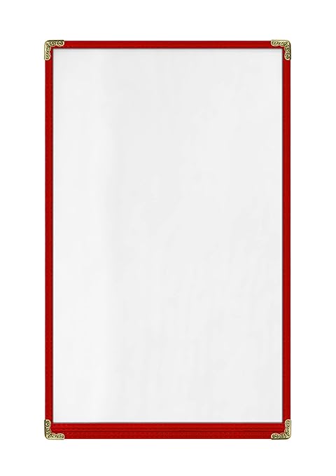 Goodsmart Restaurant Menu Covers – 25 Pack Red 2-View, Top-Loading Menu Holders, Vinyl & Plastic Café Menu Covers, Clear Menu Sleeves, Fits 8.5" x 14", Leather-Style Design, Gold Corners