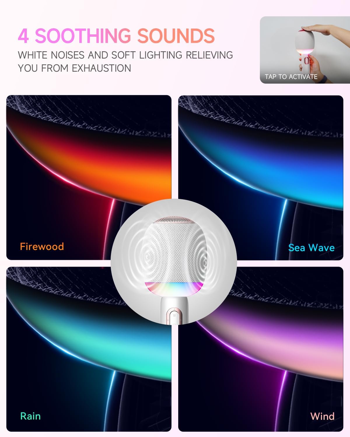 Wireless Bluetooth karaoke Microphone, 5-in-1 Portable Handheld Microphone for iPhone, Karaoke Microfono with Dynamic Lights for Car / Home Party, Music Record, Duet Singing Mic for Kids Adults-White