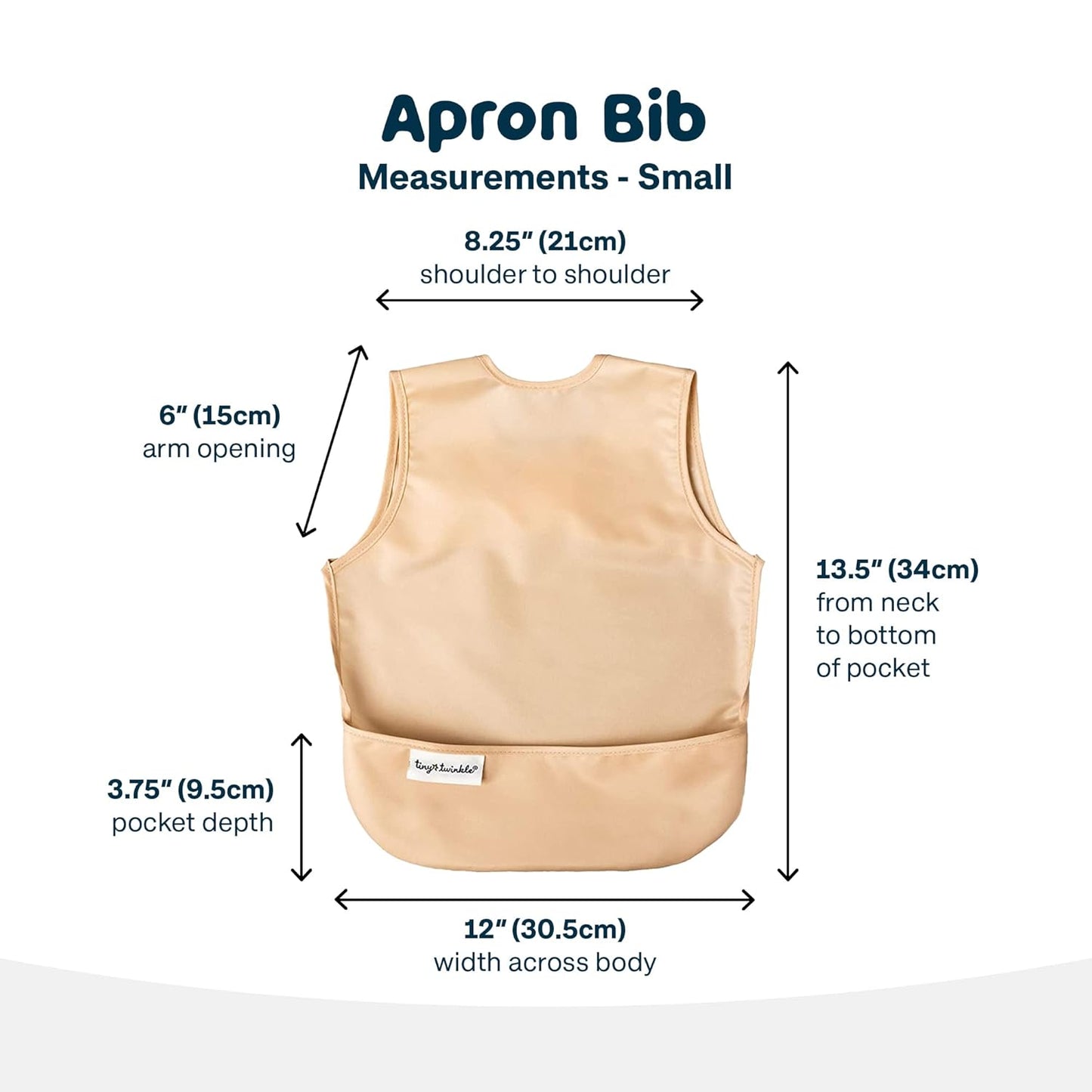 Tiny Twinkle Mess Proof Apron Bibs - 2 Pack Waterproof & Lightweight Baby Bibs for Led Weaning | 100% Recycled Polyester, Easy Clean & Machine Washable (Sand Cinnamon,Small 6-24 Months)