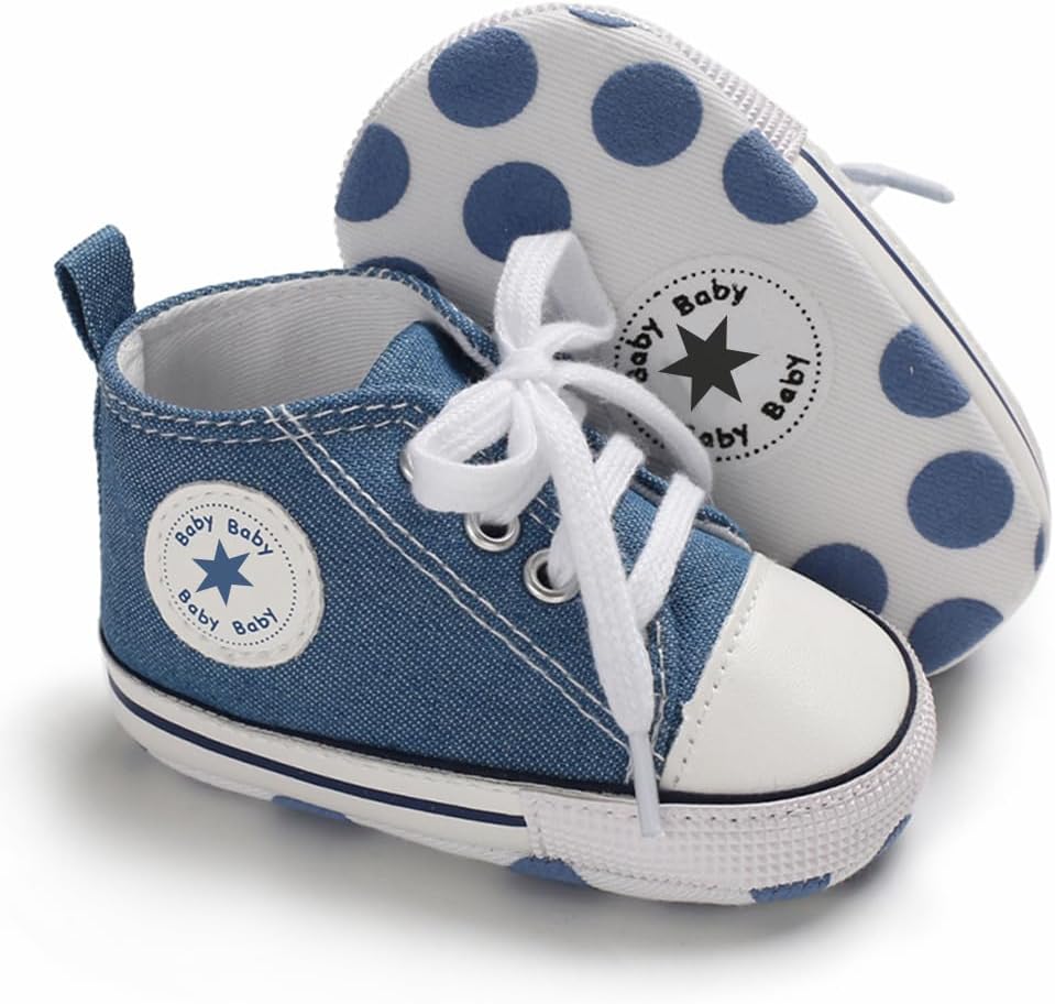 Unisex Baby Girls Boys Canvas High-top Shoes, Newborn Infant Anti-Slip Soft Sole Frist Walking Breathable Sneakers