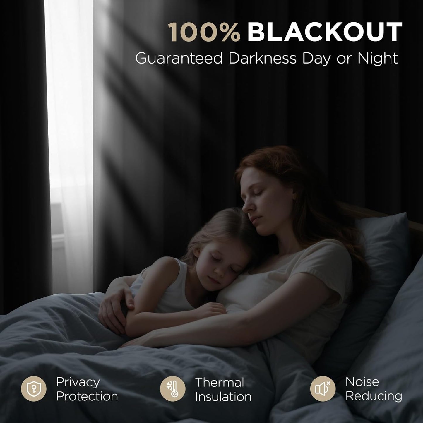 Joydeco Blackout Curtains for Bedroom, Black Out Curtains 108 Inch Long, Room Darkening Noise Reducing Wrinkle-Free Drapes, Black Curtains with Rod Pocket Back Tab 2 Panels (W52 x L108 Inch)