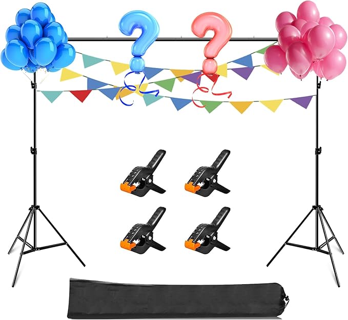 Photo Backdrop Stand, PULUZ Adjustable Photography Backdrop Stand Support Kit 6.56*6.56ft Studio Backdrop Stand with 4 Backdrop Clamps and Carry Bag, Backdrop Stand for Parties, Photoshoot & Wedding