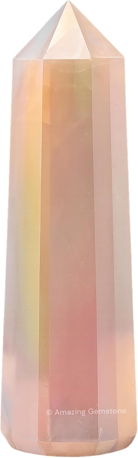 Amazing Gemstone Angel Aura Rose Quartz Crystal Towers ~ Natural Healing Crystal Point Obelisk for Reiki Healing and Crystal Grid (3- Inch)