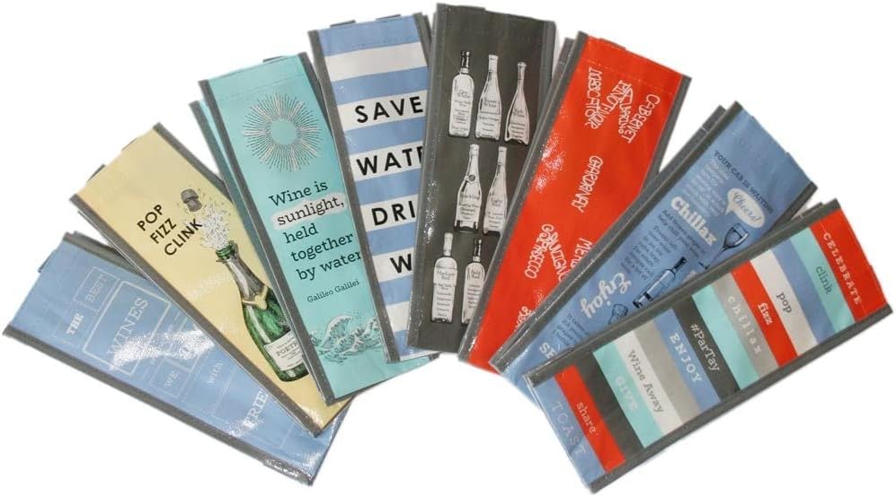 Set of 8: G.U.S. Eco-Friendly Wine Bags - Water Resistant, Reusable Wine Bags with Wide Sturdy Handles. Durable, Affordable. Uniquely Printed Designs