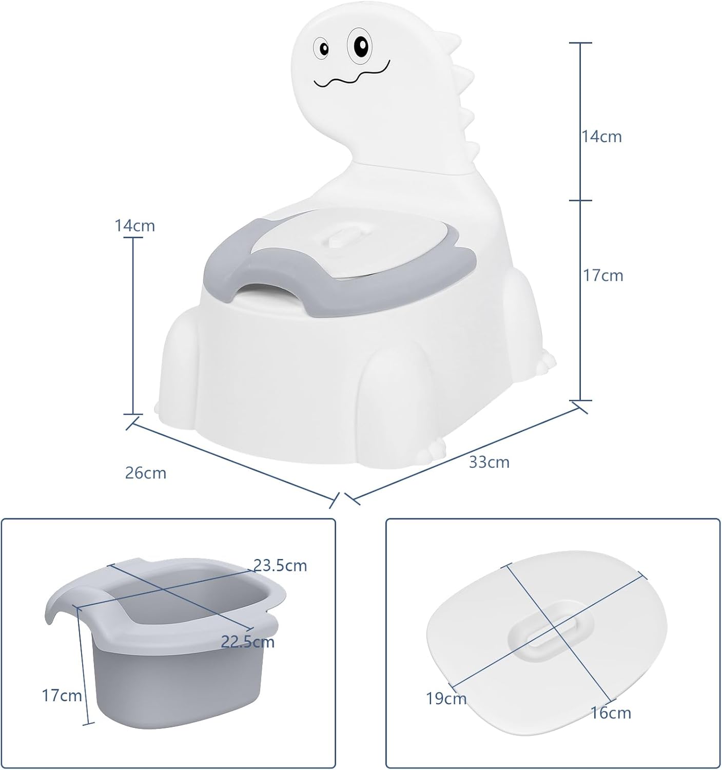 Potty Seat Baby Training Chair Boys Girls Toddler Dinosaur Comfortable children 1-5 years old Baby toilet Animal seat with lid back potty trainer (Grey)