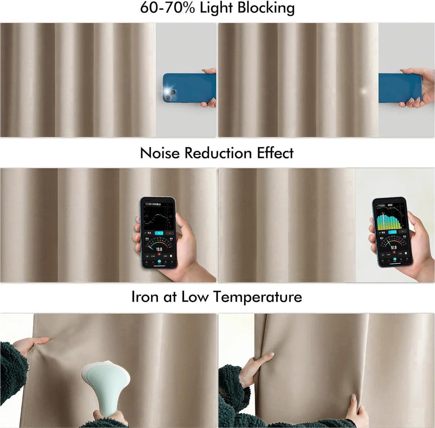 MIULEE Taupe Back Tab Blackout Curtains 63 Inch Length 2 Panels Set for Living Room Bedroom Privacy, Rod Pocket/Pinch Pleat Thermal Insulated Room Darkening Pleated Light Blocking Drapes