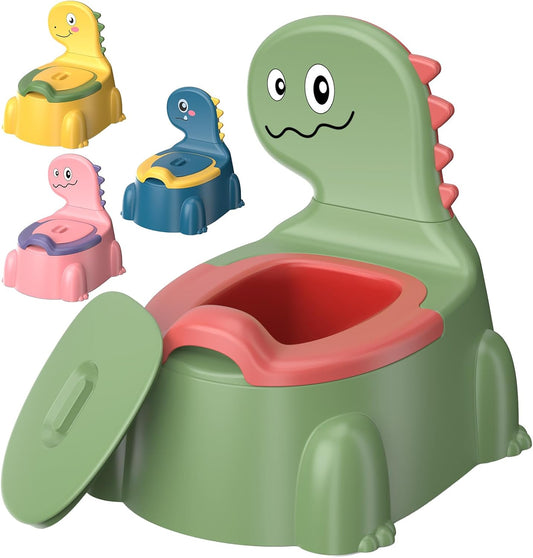Potty Training Toilet Toddler Potty Chair Kids Boys Girls Dinosaur Animal Comfortable Potties Training Seat for Childrens Ages 1-3 Portable Baby Toilets with Lid Back Easy to Clean Potty Trainer Green