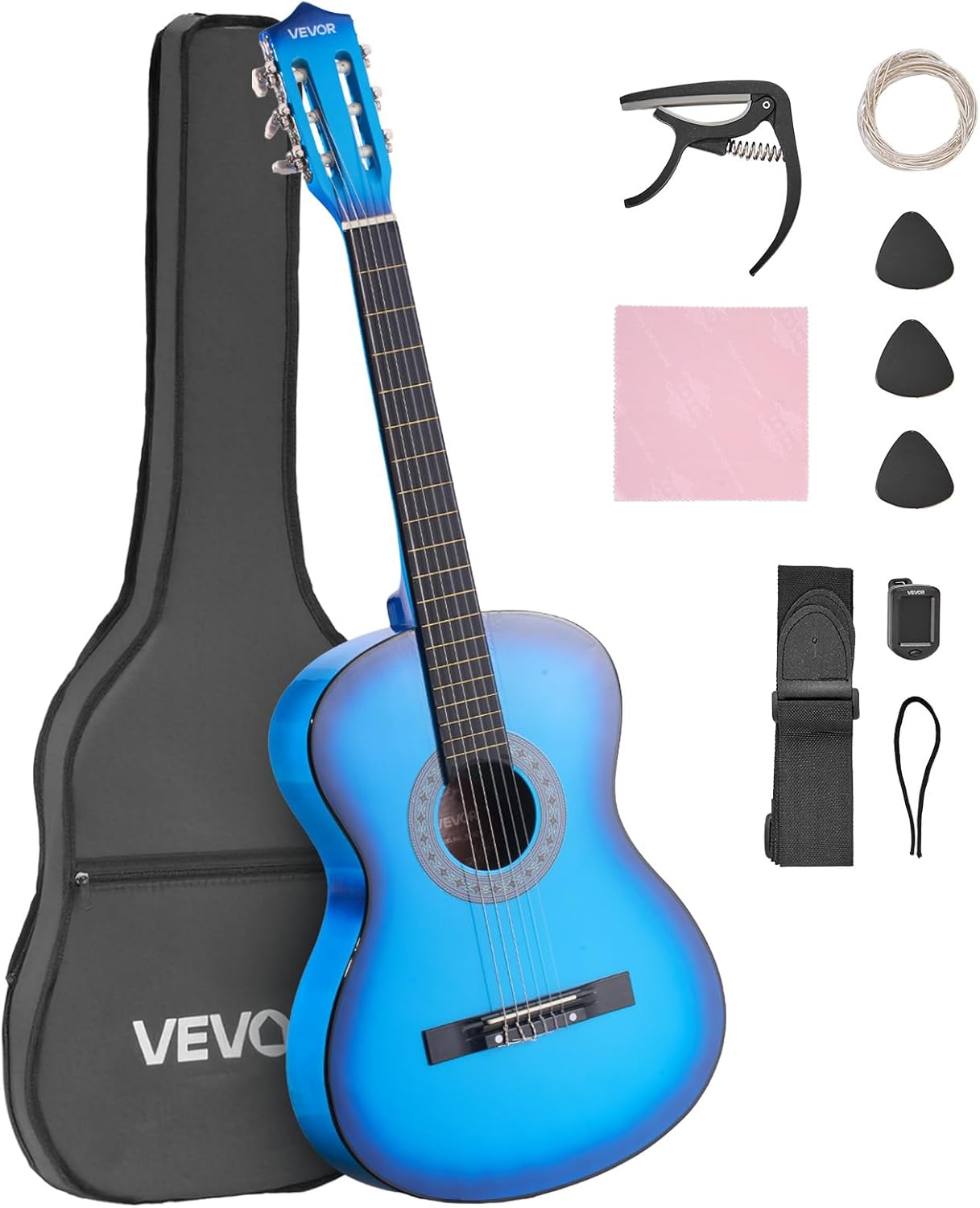 VEVOR Acoustic Guitar, Classical Guitar Starter Kit for Beginners, with Nylon Strings, Basswood Guitar, for Kids Adults Girls Boys Students