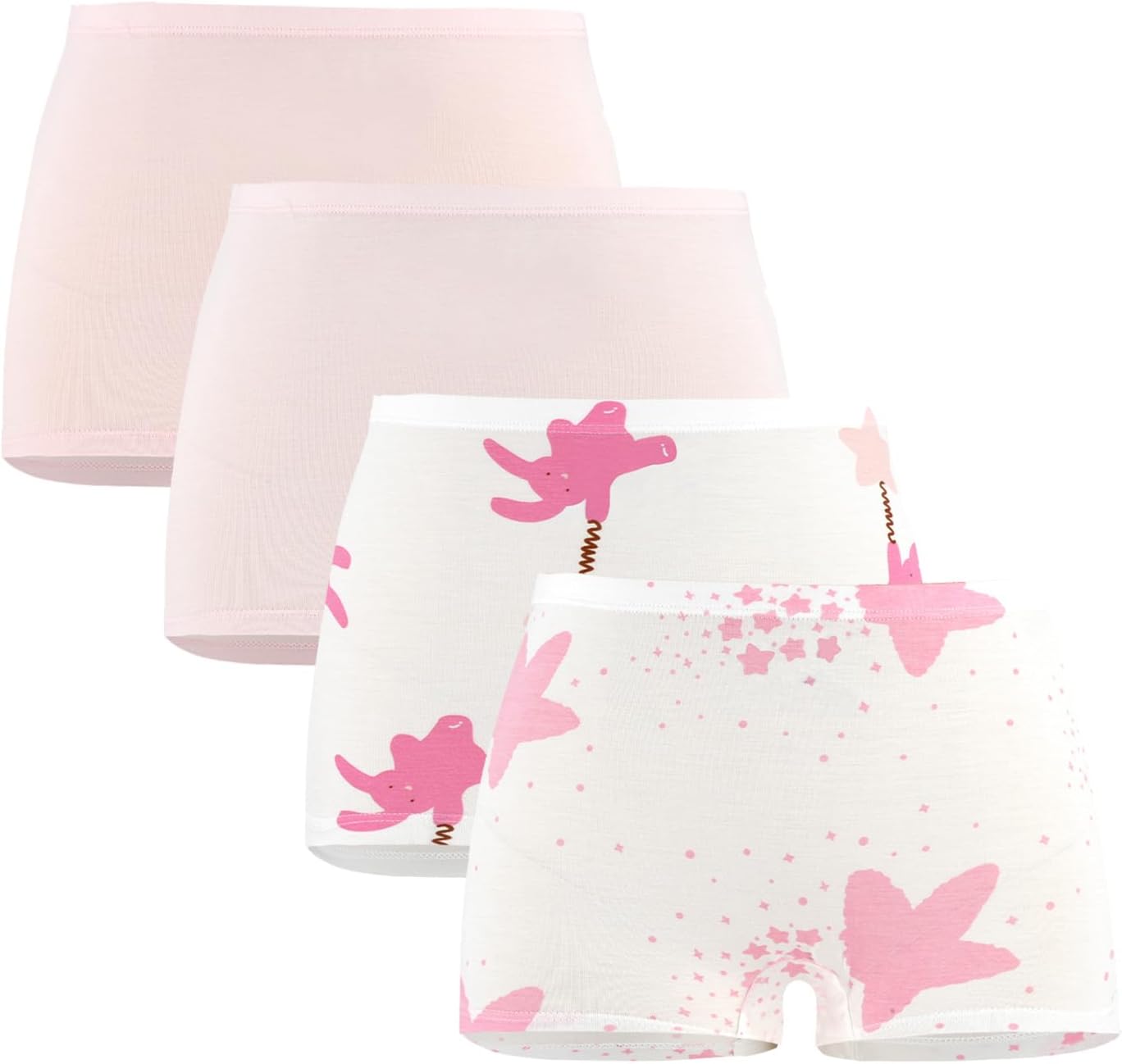SEAUR Girls' Seamless Underwear 4-Pack Soft Breathable Ice Silk Boyshorts Panties Cute Prints Boxer Briefs for 6-16 Years