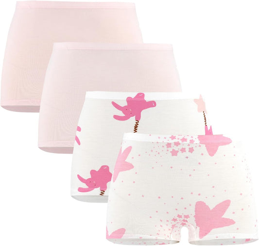 SEAUR Girls' Seamless Underwear 4-Pack Soft Breathable Ice Silk Boyshorts Panties Cute Prints Boxer Briefs for 6-16 Years