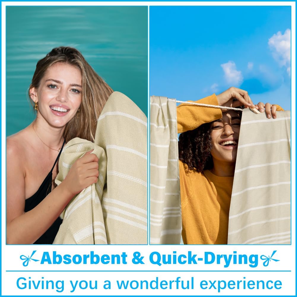 Oversized Turkish Beach Towel Blanket XXL Cotton Sandproof Towels Boho Woven Extra Large Big Sand Free Giant Throw Thick Blankets Huge Quilt XL Picnic Camping Necessities Cloud For Adult Gifts Beige