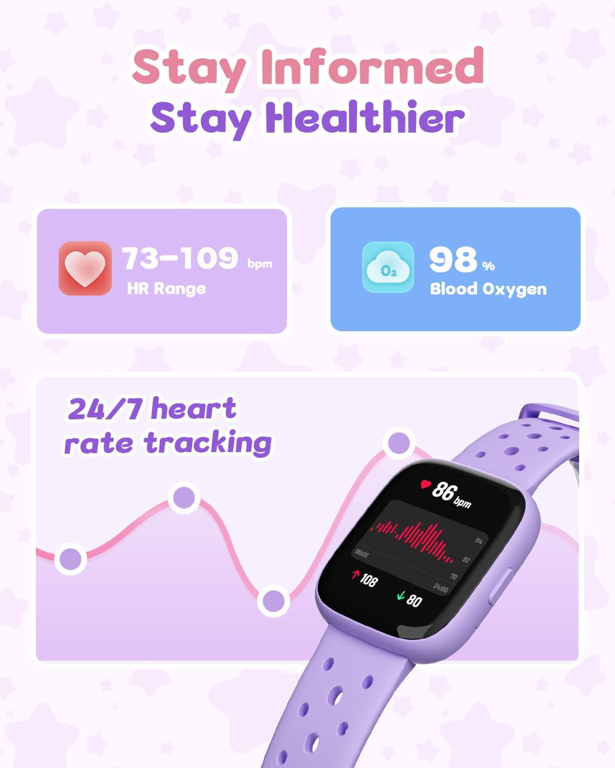 Kids Watch for Girls 5-12, Kids Smart Watch Fitness Tracker Pedometer, No Phone Needed, Puzzle Games with Parental Control, IP68 Waterproof, Heart Rate, Sleep Monitor, Step Counter, 80 Sports