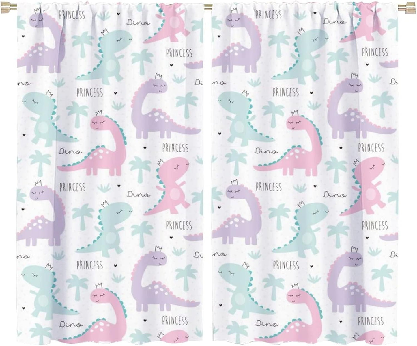 Kids Dinosaur Curtains for Boys Girls Bedroom Decor Cartoon Dino Colorful Cute Funny Animal Wildlife Printed Blackout Rod Pocket Window Drapes for Baby Nursery Playroom W36xL63in 2 Panels