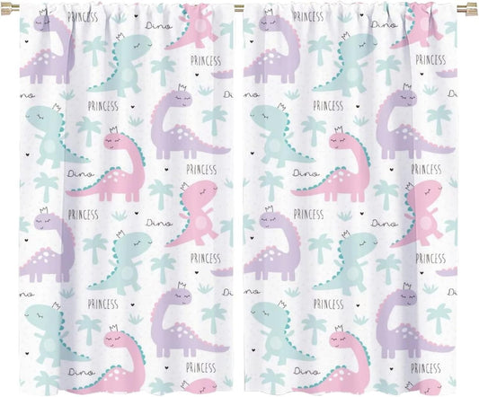 Kids Dinosaur Curtains for Boys Girls Bedroom Decor Cartoon Dino Colorful Cute Funny Animal Wildlife Printed Blackout Rod Pocket Window Drapes for Baby Nursery Playroom W36xL63in 2 Panels