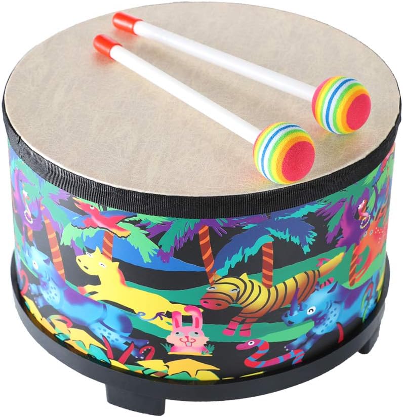 Floor Tom Drum for Kids 10 inch Percussion Instrument Music Drum with 2 Mallets for Baby Children Special Christmas Birthday Gift