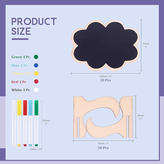 Swpeet 30Pcs Mini Chalkboards Signs with Liquid Chalk Markers and Easel Stand, Clouds Message Board Signs for Weddings Place Cards, Birthday Parties, Table Numbers and Event Decorations