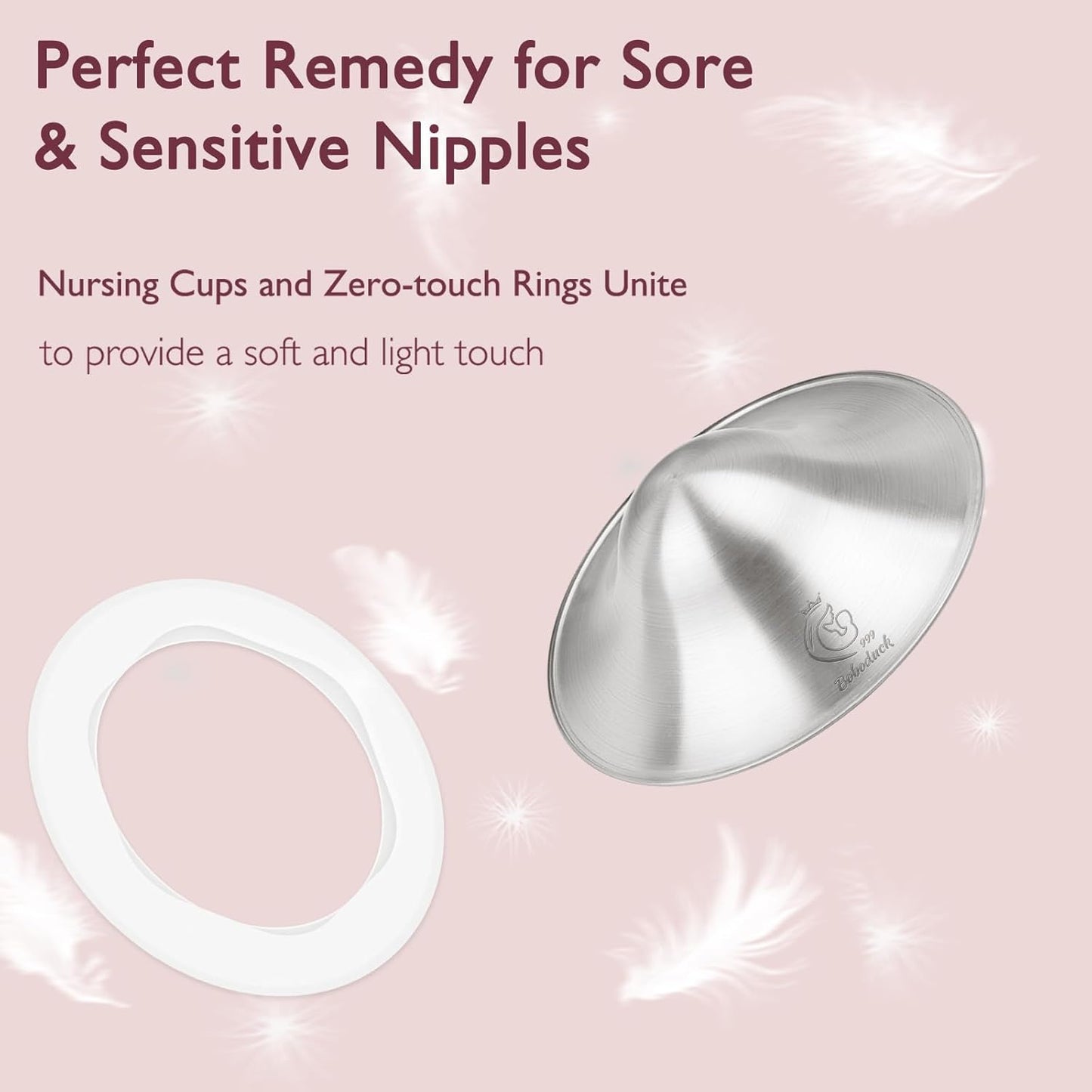 Boboduck The Original Silver Nursing Cups - 999 Silver Nipple Covers Breastfeeding - Protect and Soothe Sore Nipples - Breastfeeding Essentials Silver Nipple Guards with Soft Silicone Ring (Regular)