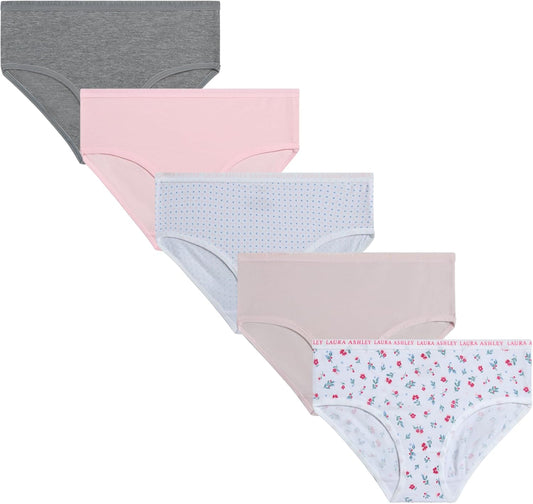 Laura Ashley Girls Underwear - 5 Pack Soft Stretch Breathable Panties for Girls - Lightweight Cotton Panties (Size: 4-12)