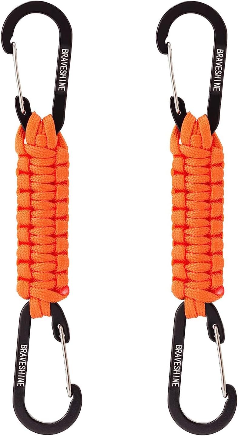 BRAVESHINE Paracord Keychain Carabiner Clip, D Ring Lanyard Hanger Stroller Hook for Water Bottle, Key, Backpacks, Men, Women