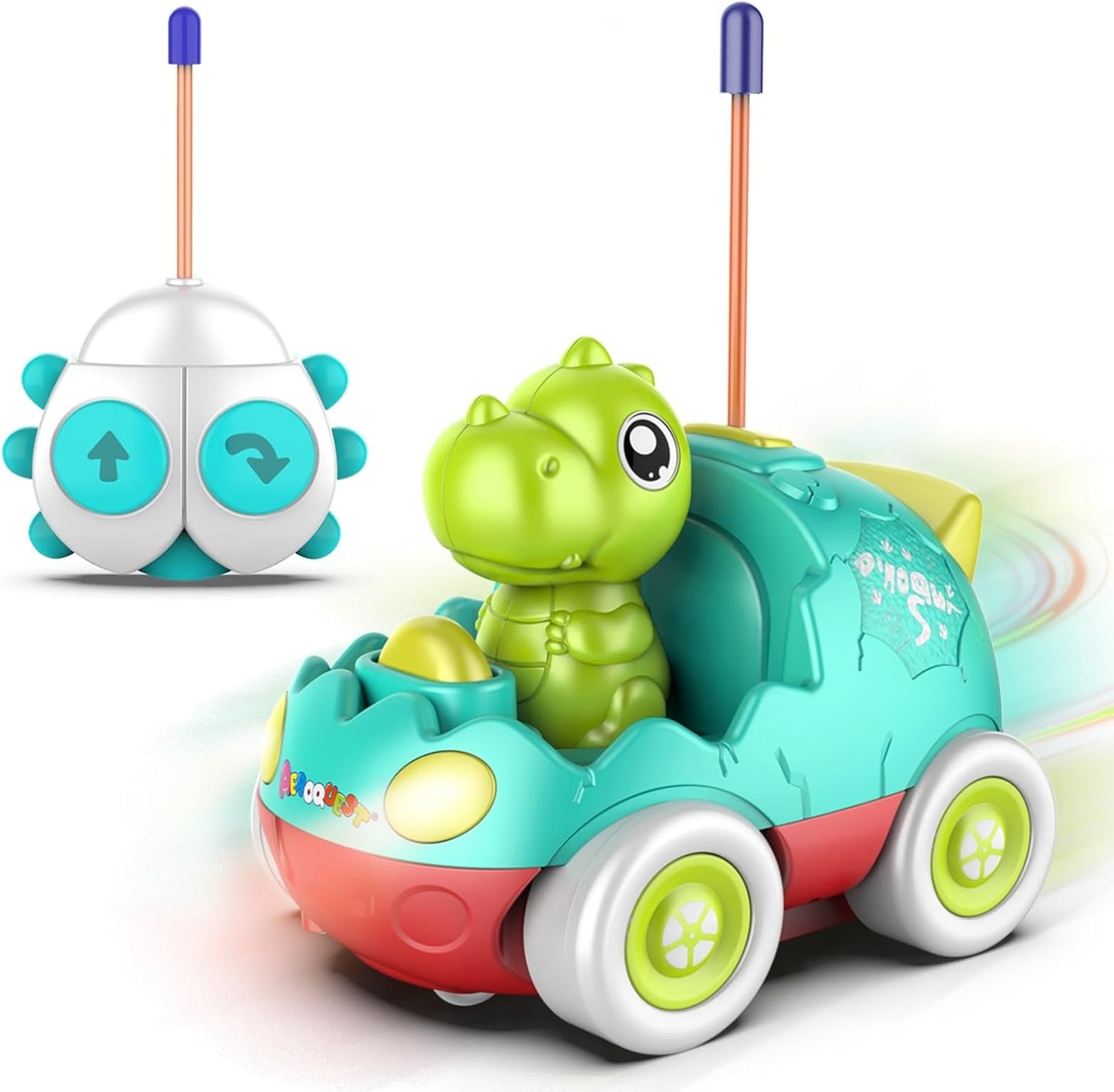 Remote Control Car for Toddlers Toddler Toys for 18+Months RC Cars with LED Lights & Music Dinosaur Toy for Kids Green