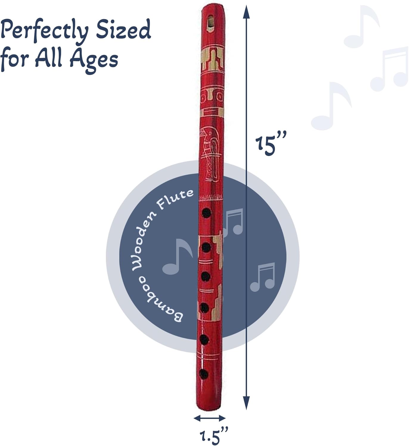 Mia Jewel Shop - Handmade Colored Bamboo Wooden Flute | Tribal Nature Pattern | Native Recorder for Beginners, Meditation & Music Lovers (Red)