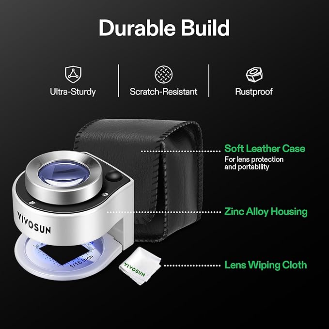 VIVOSUN 30X Rechargeable Loupe, Portable Mini Magnifier, Desktop Magnifying Glass with 3 LED & 3 UV Lights, for Jewelry, Gems, Watches, Coins, Stamps, White