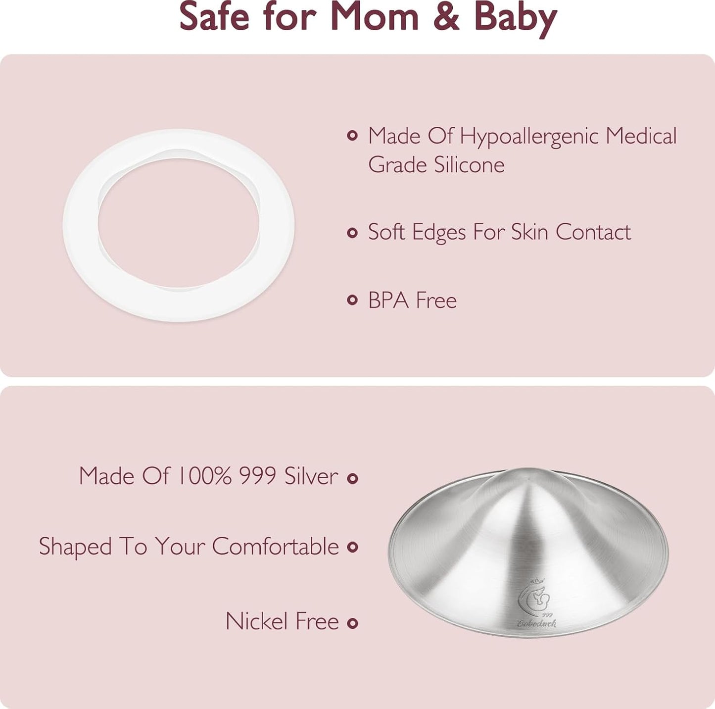 Boboduck The Original Silver Nursing Cups - 999 Silver Nipple Covers Breastfeeding - Protect and Soothe Sore Nipples - Breastfeeding Essentials Silver Nipple Guards with Soft Silicone Ring (X-Large)